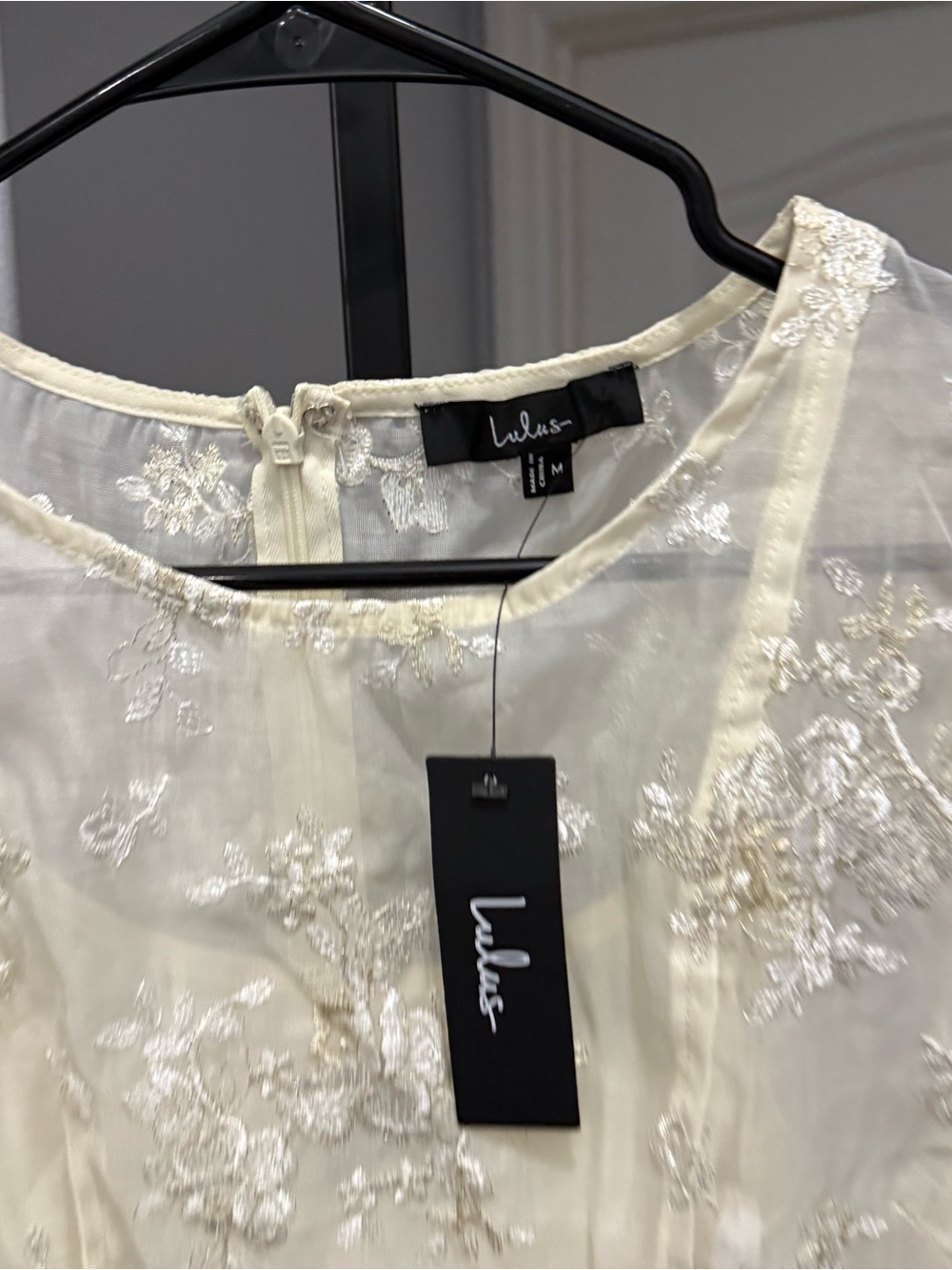 Lulus Elfrieda Cream Floral Embroidered Puff Sleeve Midi Dress Size Medium - Picture 6 of 9